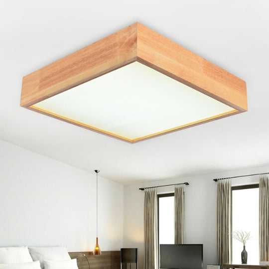 Contemporary Wooden Square Led Ceiling Light Fixture - Wide 1 - Light Flush Mount Lamp In Warm/White