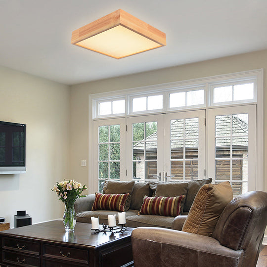Contemporary Wooden Square Led Ceiling Light Fixture - Wide 1 - Light Flush Mount Lamp In Warm/White