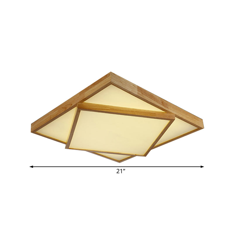Modern Wood Flush Mount Led Ceiling Light For Bedroom - 19’/25’/31.5’ Wide Square Shape Warm/White