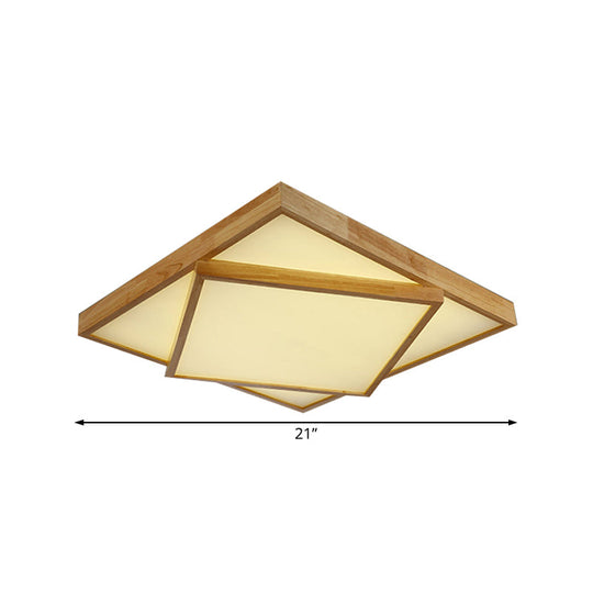 Modern Wood Flush Mount Led Ceiling Light For Bedroom - 19’/25’/31.5’ Wide Square Shape Warm/White