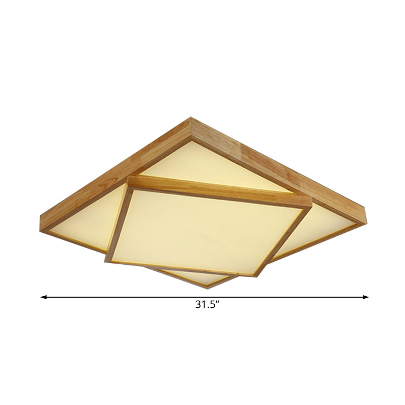 Modern Wood Flush Mount Led Ceiling Light For Bedroom - 19’/25’/31.5’ Wide Square Shape Warm/White