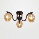 Modern 3-Light Ceiling Lamp For Study Room - Glass And Metal Semi-Flush Mount Black