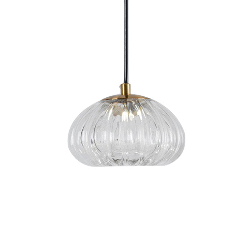 Dome Pendant Light With Clear Ribbed Glass For Modern Dining Tables