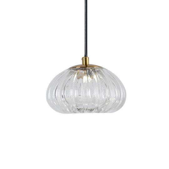 Dome Pendant Light With Clear Ribbed Glass For Modern Dining Tables