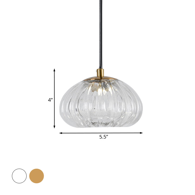 Dome Pendant Light With Clear Ribbed Glass For Modern Dining Tables