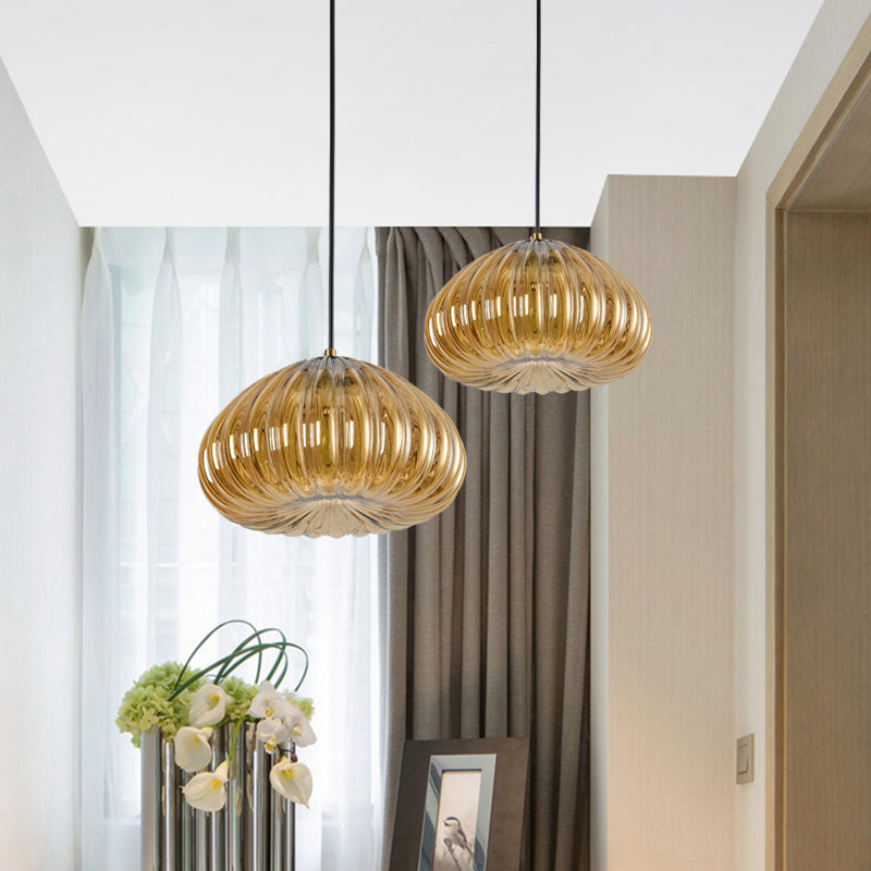 Dome Pendant Light With Clear Ribbed Glass For Modern Dining Tables