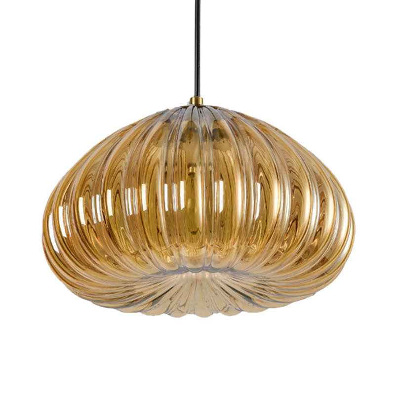Dome Pendant Light With Clear Ribbed Glass For Modern Dining Tables