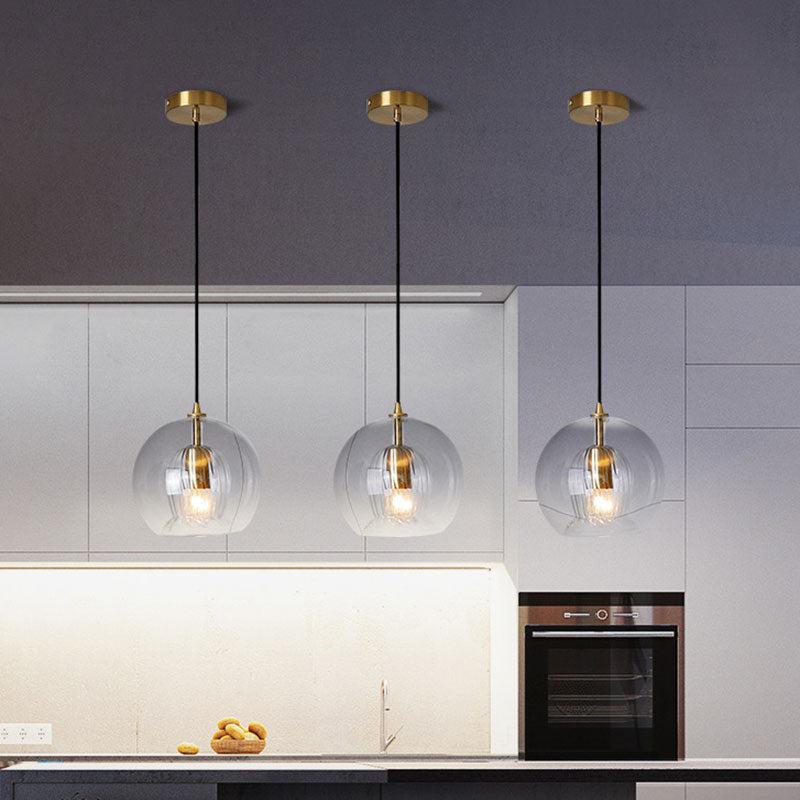Gold Double Shade Hanging Light Clear Glass Pendant - Dining Room 1 Bulb 6/8 Wide / 6
