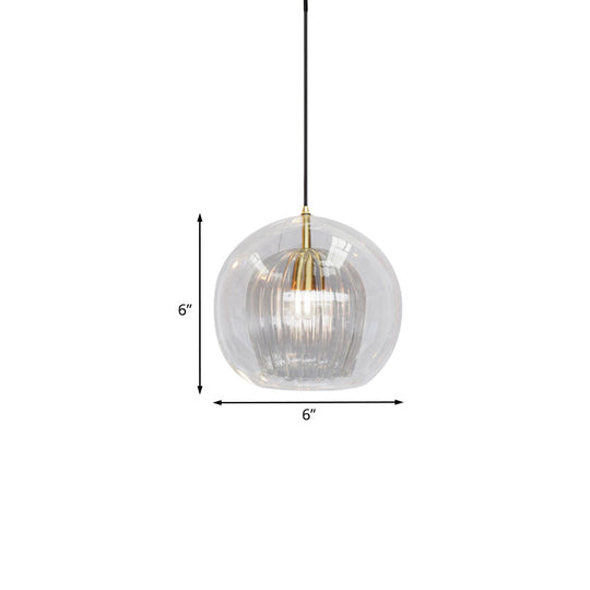 Gold Double Shade Hanging Light Clear Glass Pendant - Dining Room 1 Bulb 6/8 Wide