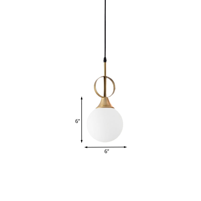 Opal Glass Single Bedside Pendant Lamp Kit - Minimalist Ball Hanging Design In Black-Gold