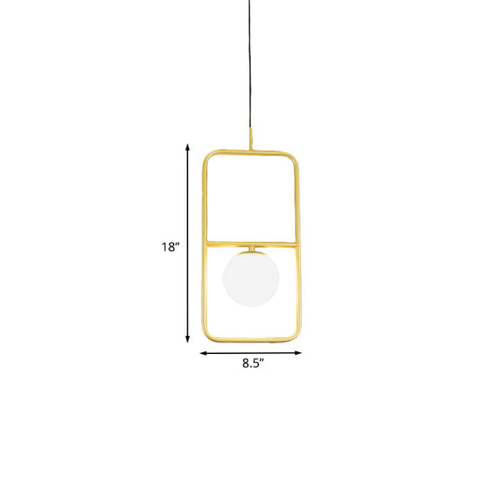 Post-Modern Gold Pendant Light With Ball Milk Glass Shade
