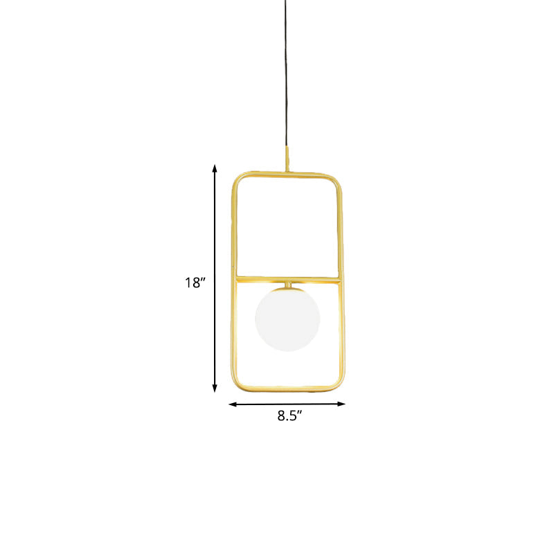 Post-Modern Gold Pendant Light: Rectangular Design Milk Glass Shade