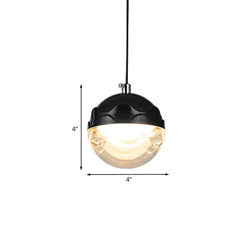 Minimalist Black Led Pendant Light For Bedroom - Globe Acrylic Suspension With Down Lighting