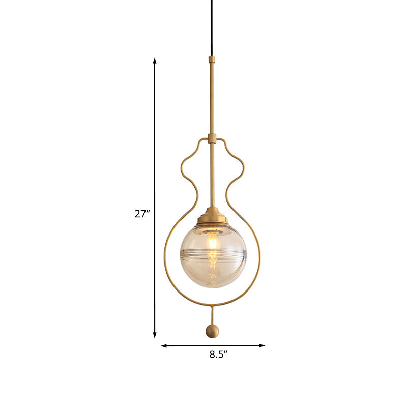 Postmodern 1-Light Clear Glass Ball Pendant Light With Ground Frame In Gold