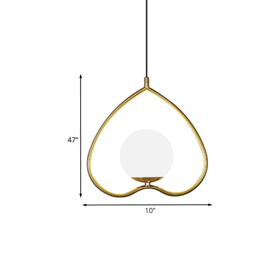 Gold Single Pendulum Light With Heart-Shaped Down Lighting And Opal Glass Shade