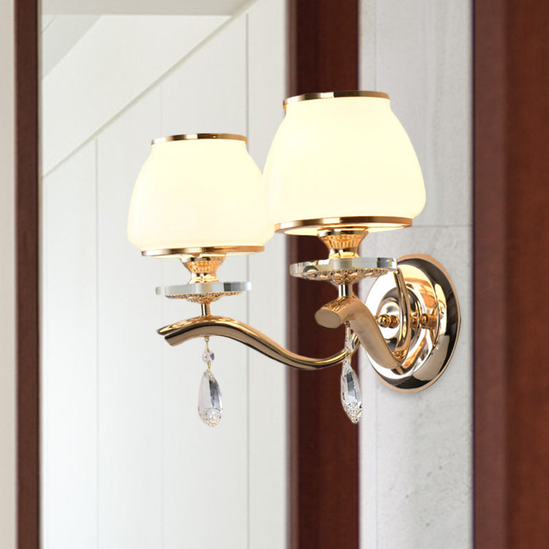 Postmodern White Glass Wall Sconce With Crystal Drop