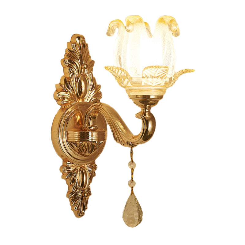 Traditional Gold Sconce Light With Frosted Glass Floral Design - Ideal For Living Room Wall Lighting