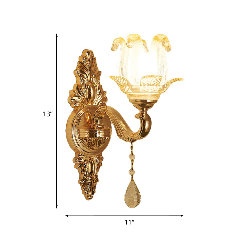 Traditional Gold Sconce Light With Frosted Glass Floral Design - Ideal For Living Room Wall Lighting