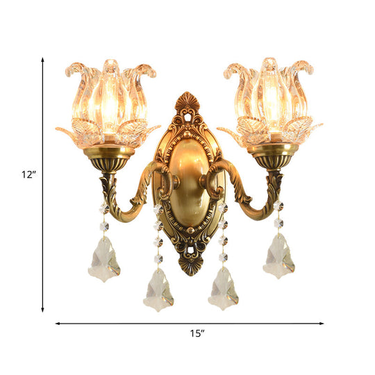 Brass Wall Mount Sconce With Clear Glass 1/2-Light For A Classic Floral Look