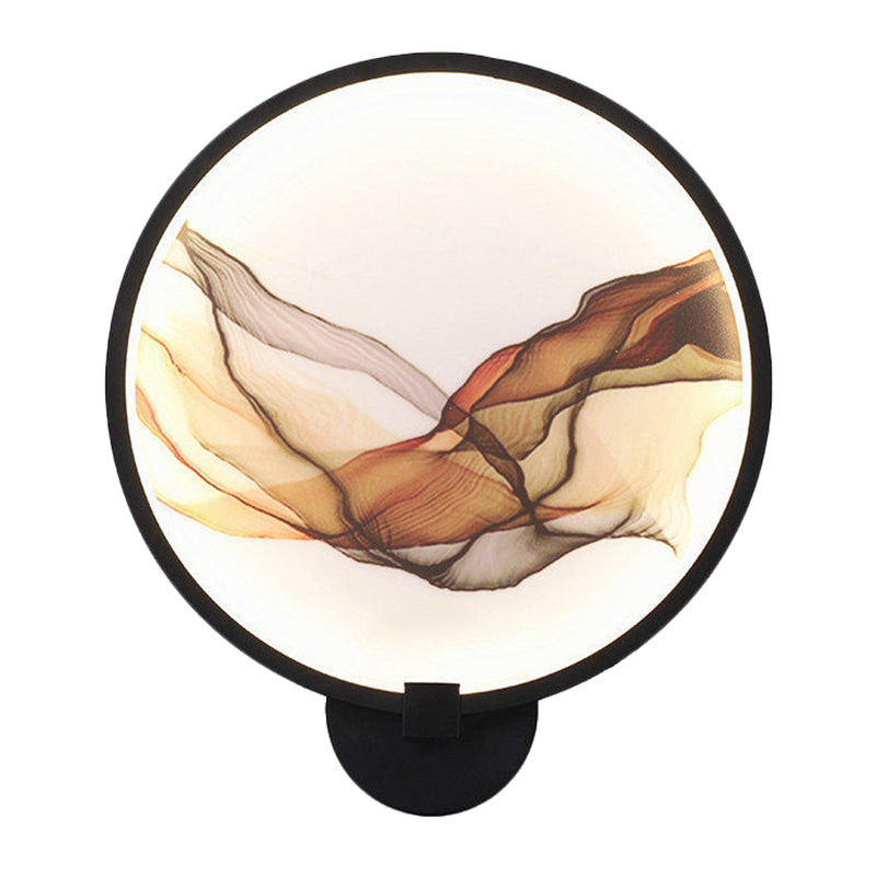 Metallic Led Wall Sconce Light - Brown/Purple Line Art Mural Lighting Asian Style For Bedroom