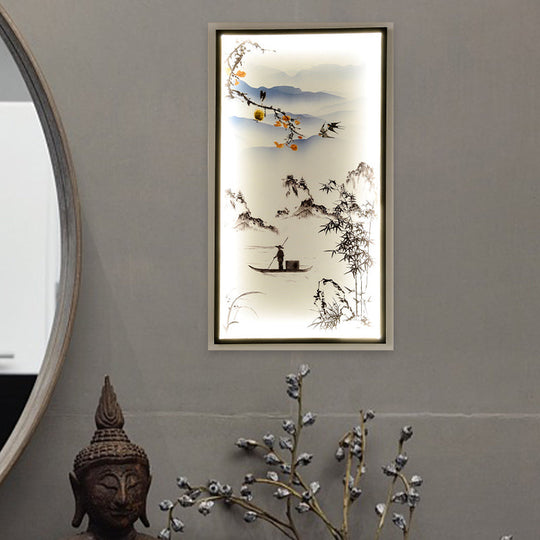 Led Asian Black Wall Mounted Lamp: Fabric Boat Ride Mural Lighting For Living Room