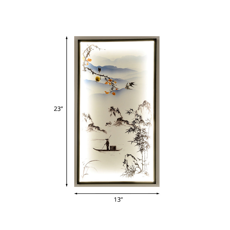 Led Asian Black Wall Mounted Lamp: Fabric Boat Ride Mural Lighting For Living Room