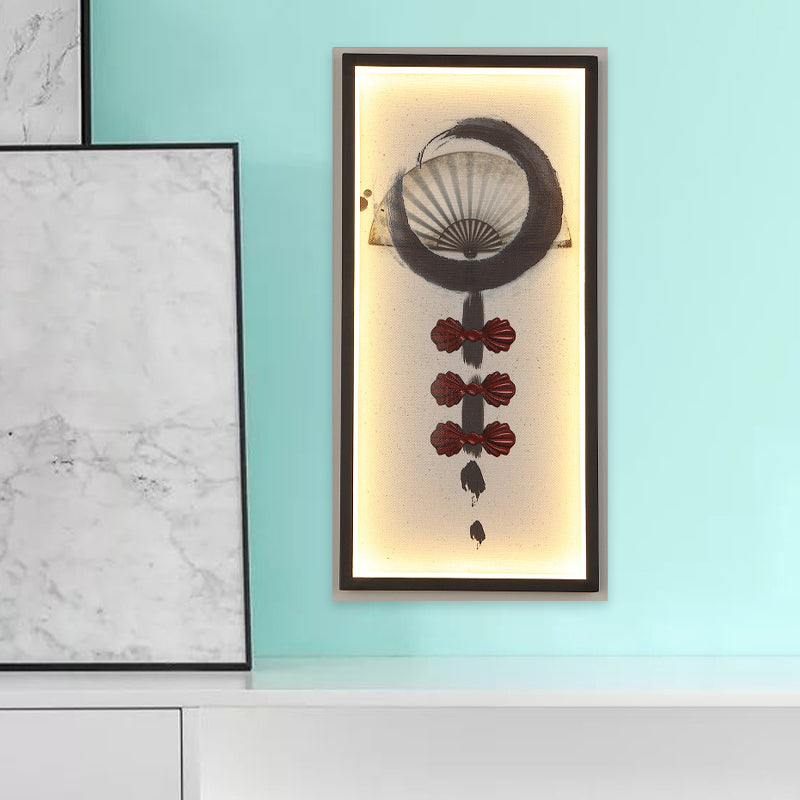 Black Chinese Style Led Wall Sconce With Abstract Living Room Mural Light
