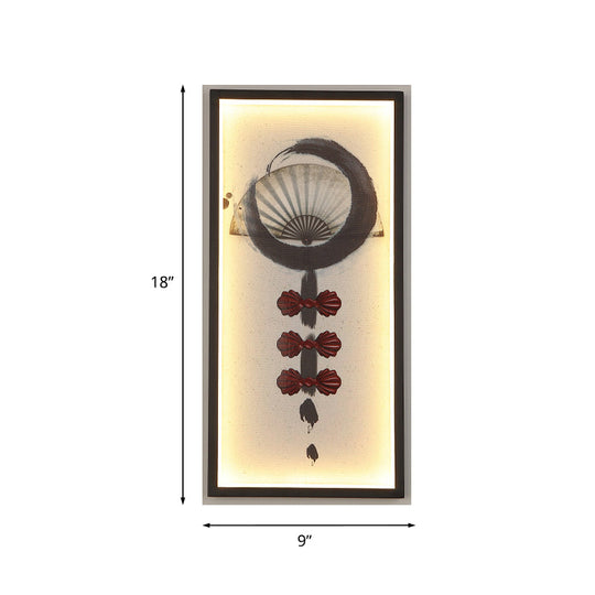 Black Chinese Style Led Wall Sconce With Abstract Living Room Mural Light