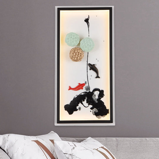 Black Lotus Seed Metal Mural Lamp Led Wall Light Sconce - Asia Carp Theme Ideal For Hotels