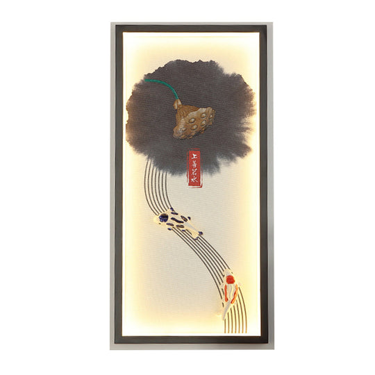 Chinese Style Led Wall Lamp - Black Lotus Seed And Fish Mural Lighting Fixture