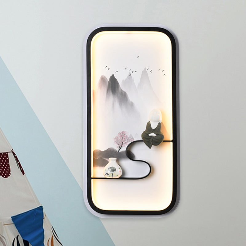 Chinese Ceramic Black Mountain Mural Lamp - Led Wall Lighting Fixture / A