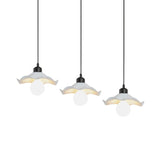 Modern 3-Head Pendant Light With Ruffled Edge In White Metallic Finish - Linear/Round Canopy