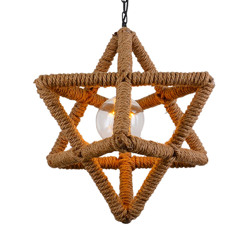 Country Style Black Metal Hanging Ceiling Light With Caged Bulb And Globe/Square Shade – Rope