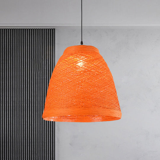 Lodge Style 1-Light Weave Tapered Pendant Lamp In Orange/Brown - Dining Table Hanging Fixture Orange