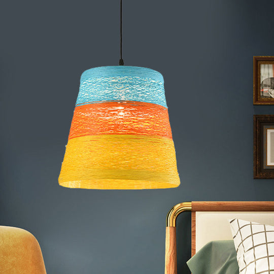 Tapered Pendant Lamp: Lodge Style 1-Light Fixture In Orange/Brown Blue-Orange-Yellow