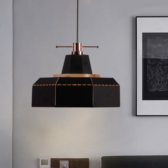 Modern Metal And Wood Pendant Light - Cylinder/Diamond Shade 1 Black/White