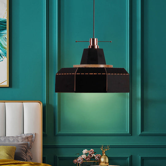 Modern Metal And Wood Pendant Light - Cylinder/Diamond Shade 1 Black/White