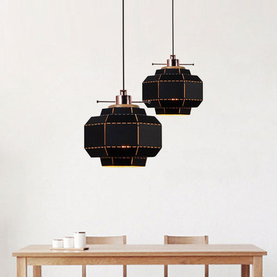 Modern Metal And Wood Pendant Light With Cylinder/Diamond Shade - 1 Black/White