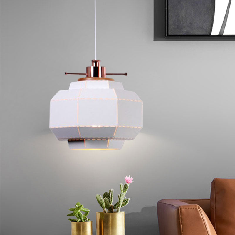 Modern Metal And Wood Pendant Light With Cylinder/Diamond Shade - 1 Black/White