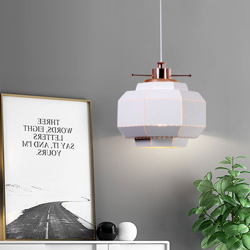 Modern Metal And Wood Pendant Light - Cylinder/Diamond Shade 1 Black/White