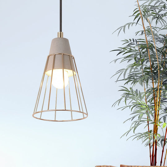 Nordic Style Caged Pendant Lamp - Adjustable Cord Gold Finish