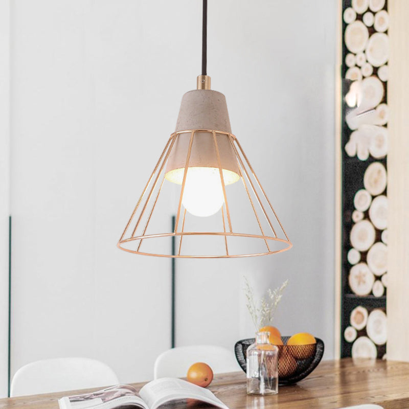 Gold Adjustable Nordic Pendant Light With Caged Design