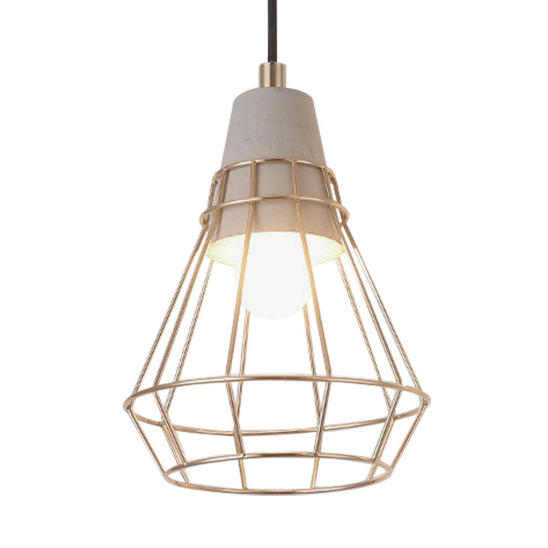 Nordic Style Caged Pendant Lamp - Adjustable Cord Gold Finish