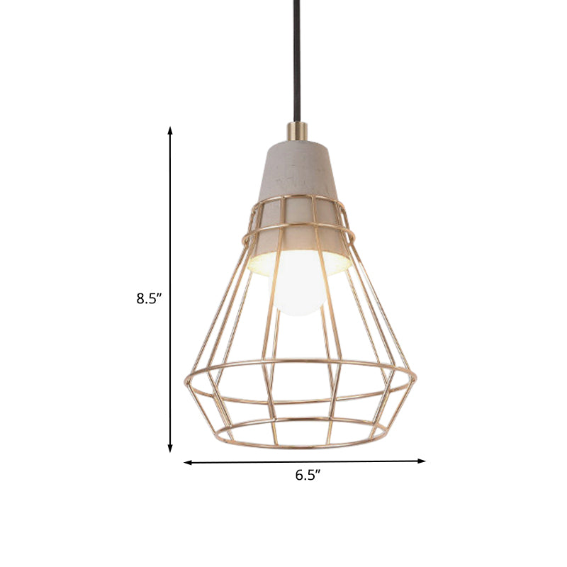 Nordic Style Caged Pendant Lamp - Adjustable Cord Gold Finish