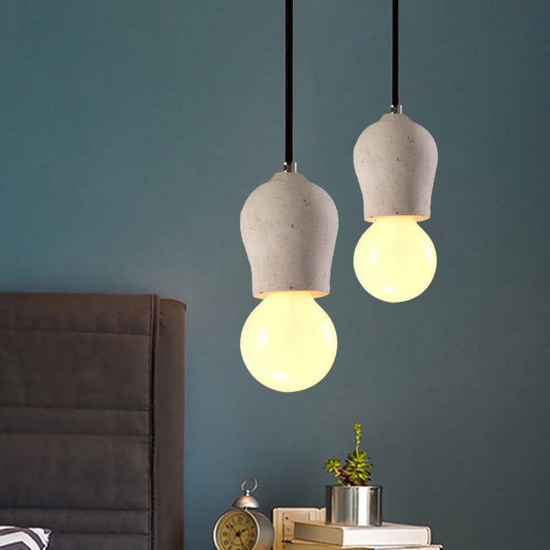 Minimalist Cement Hanging Pendant Light With Open Bulb - Ideal For Cafe And Restaurant