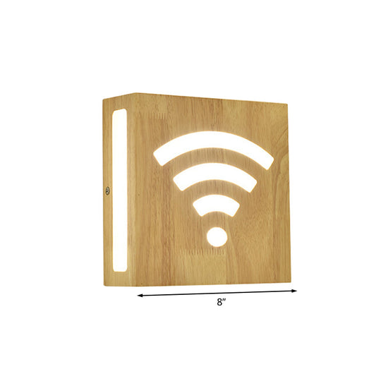 Modern Led Wood Square Wall Sconce: Beige Bedside Light With Cute Pattern