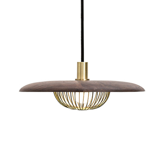 Modern Iron Wire Domed Pendant Light With Wooden Shade - Shop 1 Suspension