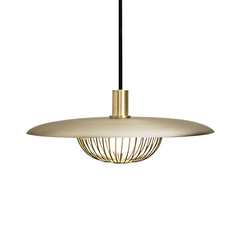 Iron Wire Domed Pendant Light With Wooden Shade - Modern And Suspended Lighting