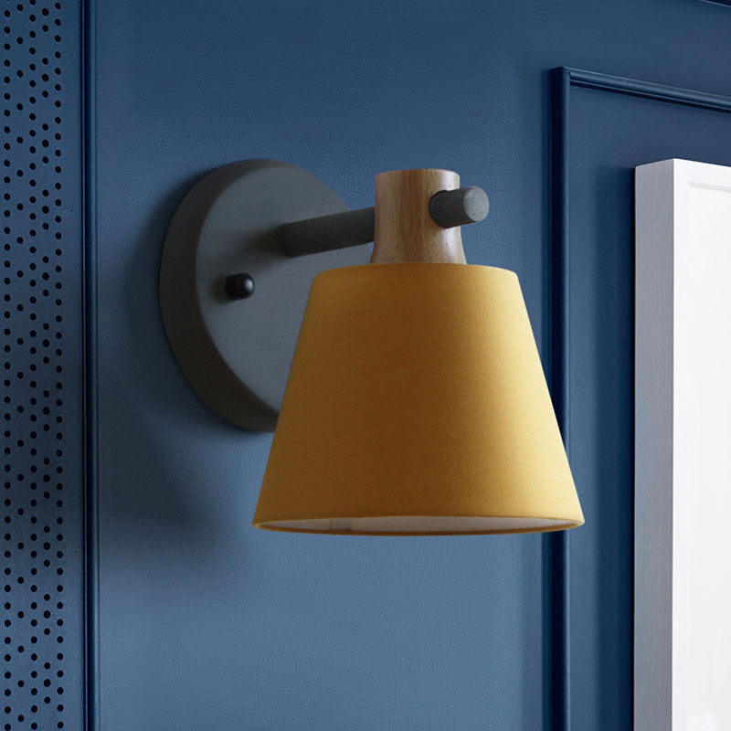 Rotatable Nordic Bucket Wall Lamp - 1 Light Fabric Lighting For Childs Bedroom Or Stairwell Yellow