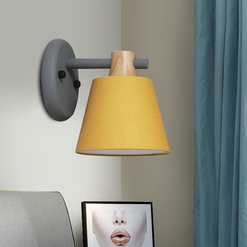 Rotatable Nordic Bucket Wall Lamp - 1 Light Fabric Lighting For Childs Bedroom Or Stairwell